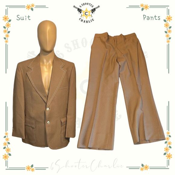 VTG Don Richards Brown Textured Single Breast 2 Button Equestrian Liner Suit 46 - Picture 1 of 11
